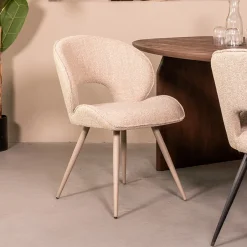 LABEL51 Eetkamerstoelen Bouclé / Teddy|Eetkamerstoelen Zonder Armleuning|Eetkamerstoel Sakura Bouclé, /Taupe Naturel