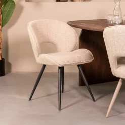 LABEL51 Eetkamerstoelen Bouclé / Teddy|Eetkamerstoelen Zonder Armleuning|Eetkamerstoel Sakura Bouclé, kleur Naturel/Zwart