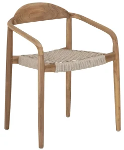 MUST Living Terrasstoelen|Beige Eetkamerstoelen|Eetkamerstoel Santiago Teakhout en touw