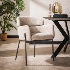 LifestyleFurn Eetkamerstoelen Bouclé / Teddy|Eetkamerstoelen Met Armleuning|Eetkamerstoel Shallen Bouclé Zand
