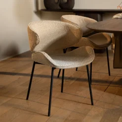 Eleonora Beige Eetkamerstoelen|Eetkamerstoelen Bouclé / Teddy|Eetkamerstoel Tess Bouclé