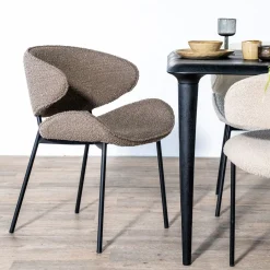 Eleonora Beige Eetkamerstoelen|Eetkamerstoelen Bouclé / Teddy|Eetkamerstoel Tess Bouclé