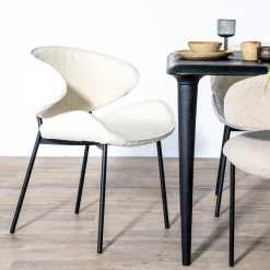 Eleonora Beige Eetkamerstoelen|Eetkamerstoelen Bouclé / Teddy|Eetkamerstoel Tess Bouclé