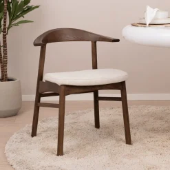 Kave Home Chenille Eetkamerstoelen|Beige Eetkamerstoelen|Eetkamerstoel Timons Eikenhout en chenille