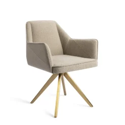Jesper Home Beige Eetkamerstoelen|Draaibare Eetkamerstoelen|Eetkamerstoel Tome Turn Gold