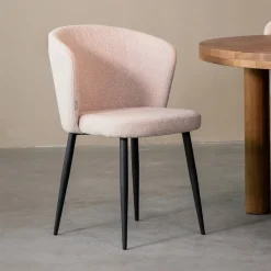 LABEL51 Eetkamerstoelen Bouclé / Teddy|Eetkamerstoelen Zonder Armleuning|Eetkamerstoel Wave Bouclé, kleur Naturel