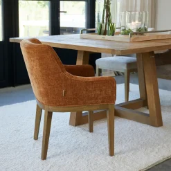 Rivièra Maison Eetkamerstoelen Bouclé / Teddy|Eetkamerstoelen Met Armleuning|Eetkamerstoel Whistler Rubberhout en stof, Met armleuningen