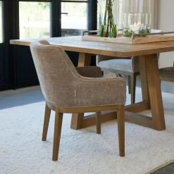 Rivièra Maison Eetkamerstoelen Bouclé / Teddy|Eetkamerstoelen Met Armleuning|Eetkamerstoel Whistler Rubberhout en stof, Met armleuningen