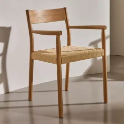 Kave Home Eetkamerstoelen Met Armleuning|Eetkamerstoel Yalia Eikenhout en touw