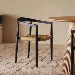 Kave Home Terrasstoelen|Eetkamerstoelen Met Armleuning|Eetkamerstoel Ydalia Teakhout