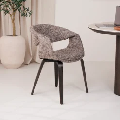 WOOOD Eetkamerstoelen Met Armleuning|Eetkamerstoel Yossi Bruin houten onderstel, Geweven stof