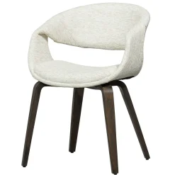 WOOOD Eetkamerstoelen Met Armleuning|Eetkamerstoel Yossi Bruin houten onderstel, Geweven stof