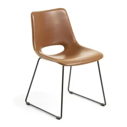 Kave Home Eetkamerstoelen Met Leer Of Kunstleer|Eetkamerstoelen Zonder Armleuning|Eetkamerstoel Zahara Bruin