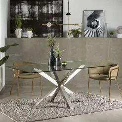 Kave Home Rechte Eettafel|Eettafel Argo kleur Chroom/Glas