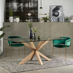 Kave Home Rechte Eettafel|Eettafel Argo kleur Eiken/Glas