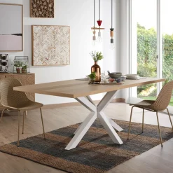Kave Home Rechte Eettafel|Eettafel Argo kleur Wit/Eiken Naturel