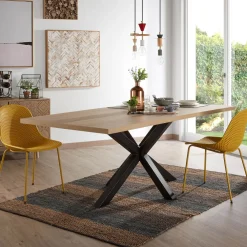 Kave Home Rechte Eettafel|Eettafel Argo kleur Zwart/Eiken Naturel