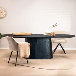 Eleonora Ovale Eettafel|Eettafel Aron Deens Ovaal, Mangohout, kleur Zwart