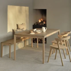 Ethnicraft Rechte Eettafel|Eettafel Bok Geolied Eikenhout, kleur Naturel