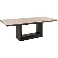 Richmond Interiors Travertin Eettafel|Rechte Eettafel|Eettafel Claremont Eiken en travertin, 230 x 100cm Bruin