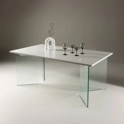 Nohr Rechte Eettafel|Eettafel Hal Betonlook en glas, 180 x 90cm Lichtgrijs