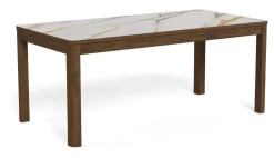Bendt Rechte Eettafel|Marmeren Eettafel|Eettafel Jawana Marmerlook en eikenfineer, 180 x 90cm Beige