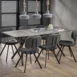 LifestyleFurn Rechte Eettafel|Eettafel Lakia Betonlook 3D betonlook grijs