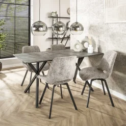LifestyleFurn Rechte Eettafel|Eettafel Lakia Betonlook 3D betonlook grijs