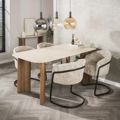 LifestyleFurn Travertin Eettafel|Rechte Eettafel|Eettafel Laycie Keramiek in Travertin-look, 180 x 90cm