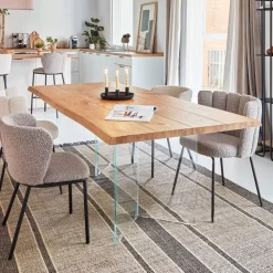 Kave Home Rechte Eettafel|Eettafel Lotty Eiken/Glas