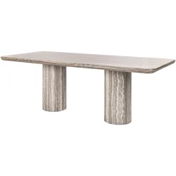 Richmond Interiors Travertin Eettafel|Rechte Eettafel|Eettafel Nebula Marmer en travertinlook, 225 x 100cm Grijs