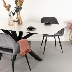 Sohome Marmeren Eettafel|Rechte Eettafel|Eettafel Parker Keramiek met marmerlook, kleur Wit