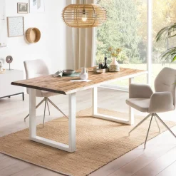 Artistiq Living Rechte Eettafel|Eettafel Radhika Acaciahout en metaal, kleur Wit