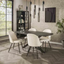 LifestyleFurn Ovale Eettafel|Eettafel Toria Deens ovaal, Marmerlook 3D zwart bruin