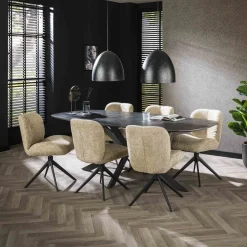 LifestyleFurn Ovale Eettafel|Eettafel Toria Deens ovaal, Marmerlook 3D zwart bruin