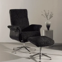 Nohr Fauteuil Stof / Textiel|Fauteuil Bouclé / Teddy|Fauteuil Arnoldo Met voetenbank, Faux Fur