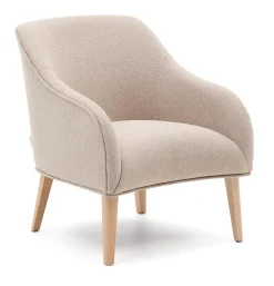 Kave Home Fauteuil Stof / Textiel|Fauteuil Bobly Naturel poot, kleur Beige