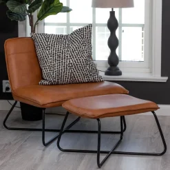 Nohr Fauteuil Leer / Kunstleer|Fauteuil Bryony Met voetenbank, Lederlook, kleur Cognac