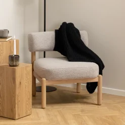Bendt Fauteuil Stof / Textiel|Fauteuil Bouclé / Teddy|Fauteuil Conni, Eikenhout en bouclé, kleur Beige