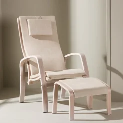 Nohr Fauteuil Stof / Textiel|Fauteuil Corene Met voetenbank, Eiken, kleur Beige Lichtgrijs