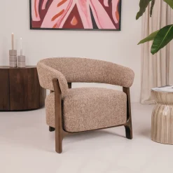 Richmond Interiors Fauteuil Stof / Textiel|Fauteuil Dalara Tweed stof en beukenhout, kleur Bruin