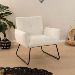 Tower Living Fauteuil Stof / Textiel|Fauteuil Bouclé / Teddy|Fauteuil Dante Teddy Wit
