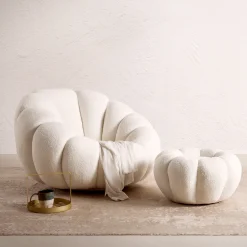 Artistiq Living Fauteuil Stof / Textiel|Fauteuil Bouclé / Teddy|Fauteuil Dontavis Teddy incl. poef, kleur Wit