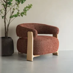 Kave Home Fauteuil Stof / Textiel|Fauteuil Granite Chenille en naturel essenhout