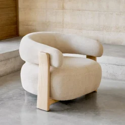 Kave Home Fauteuil Stof / Textiel|Fauteuil Granite Chenille en naturel essenhout