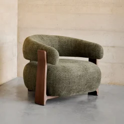 Kave Home Fauteuil Stof / Textiel|Fauteuil Granite Chenille en noten essenhout