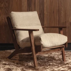 WOOOD Fauteuil Stof / Textiel|Fauteuil Bouclé / Teddy|Fauteuil Houston Bouclé / Acaciahout, kleur Naturel