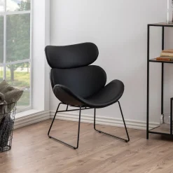 Bendt Fauteuil Stof / Textiel|Fauteuil Ida zwart onderstel, PU zwart Zwart PU