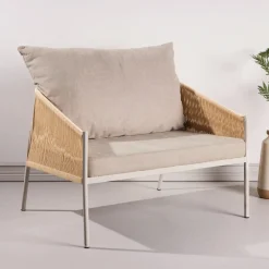 Nohr Fauteuil Stof / Textiel|Fauteuil Lynden Linnenlook en touw, kleur Beige