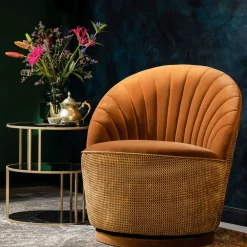 Dutchbone Fauteuil Stof / Textiel|Fauteuil Velvet / Fluweel|Fauteuil Madison Goudkleurig